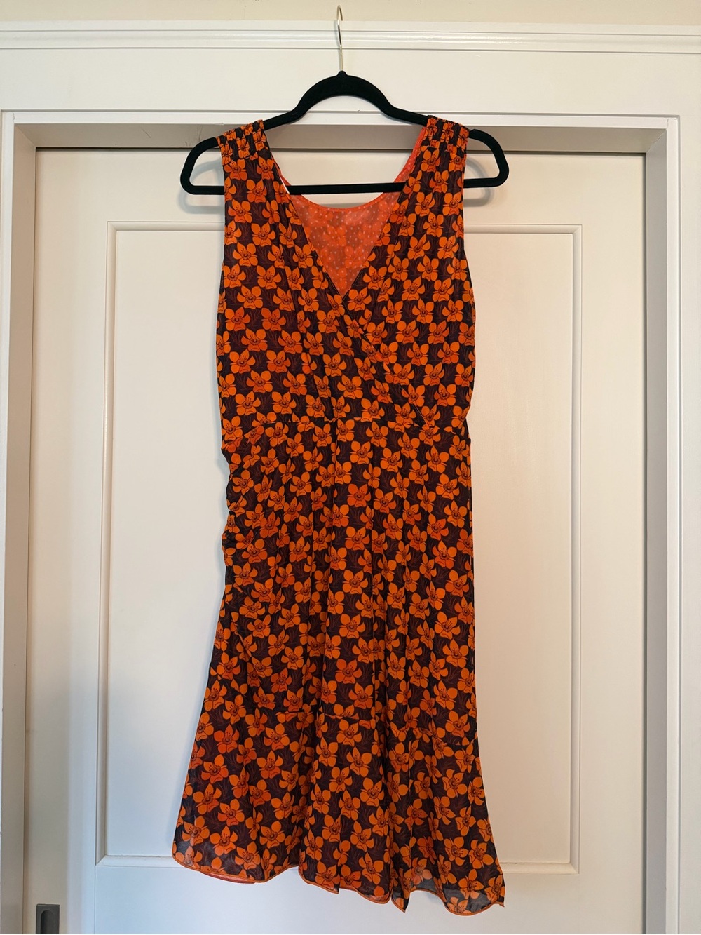 CAbi Flip Reversible Dress 6370 Orange Floral Polka Dot Mesh Sleeveless M